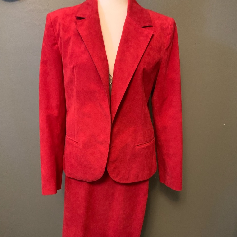 Ultrasuede red two piece blazer and skirt set